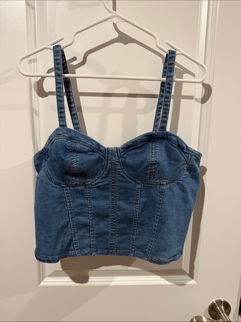Denim Bustier Crop Top - Blue